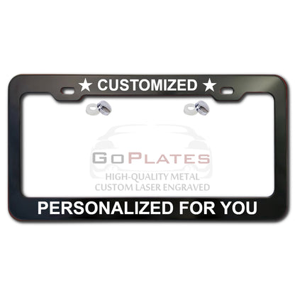 Fully Custom Laser-Engraved Aluminum License Plate Frame | Personalized with Emojis | 6 Premium Glossy Colors | Ships in 24 Hours | Black Frame