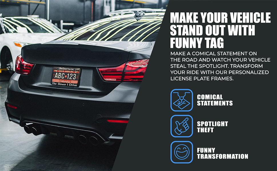 Fully Custom Laser-Engraved Aluminum License Plate Frame | Personalized with Emojis | 6 Premium Glossy Colors | Ships in 24 Hours | Black Frame