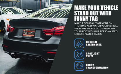 Fully Custom Laser-Engraved Aluminum License Plate Frame | Personalized with Emojis | 6 Premium Glossy Colors | Ships in 24 Hours | Black Frame