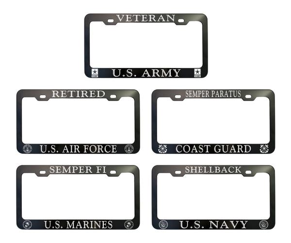 Military License Plate Frames - Anodized Aluminum